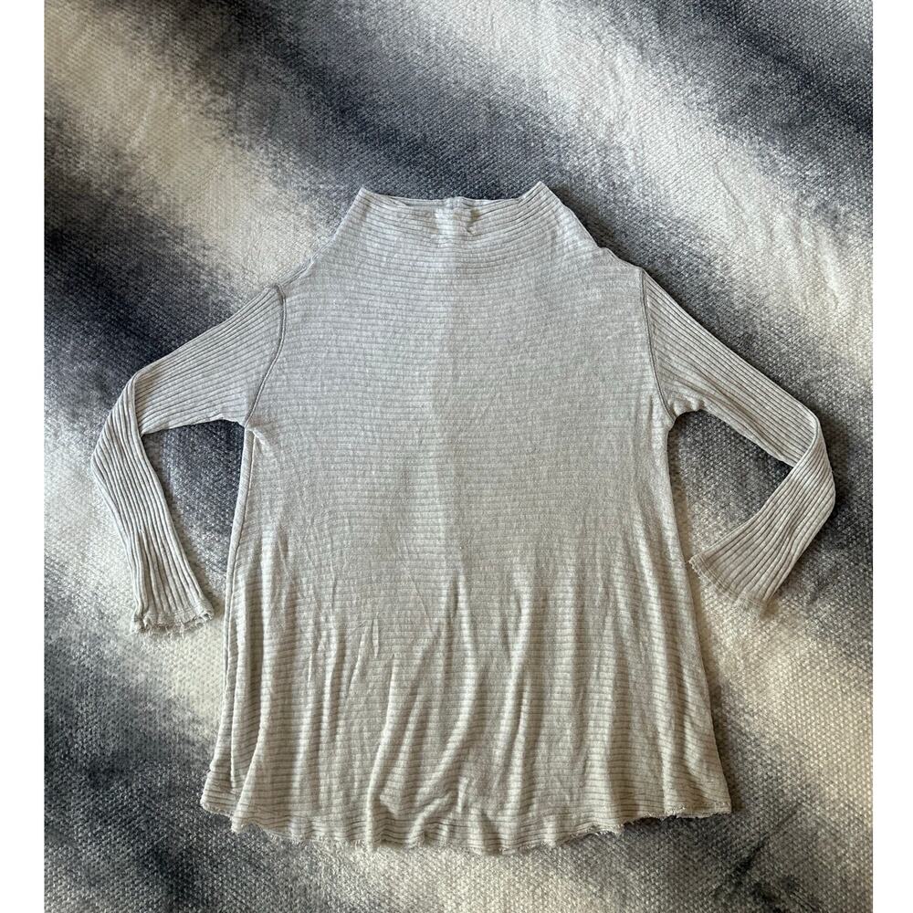 Free People Lovers Rib Gray Slouchy Thermal Pullover Cowl Neck Top Size Medium